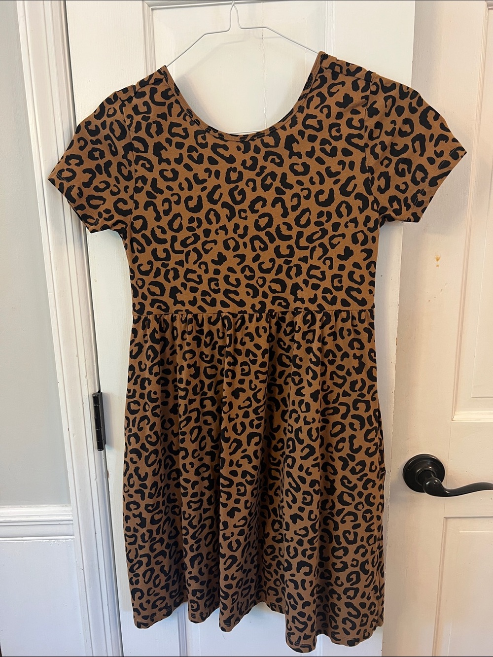 Old Navy Brown and Black Leopard-Print Short Sleeve Dress